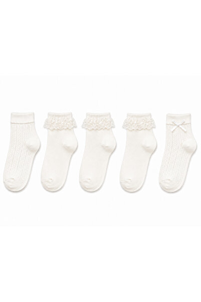 Solde Kız Çocuk 5 Çift Beyaz Yazlık Fiyonklu Tütülü Soket Çorap Seti 🧦🎀