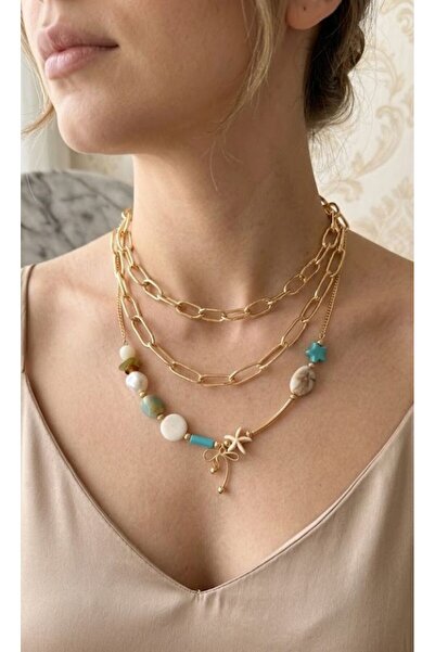 GMN COLLECTION YENİ SEZON YENİ SERİ ALAÇATI TARZ 3 SIRALI DOĞAL TAŞLI SEDEFLİ...