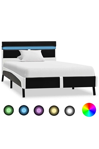 vidaxl Cadru de pat cu LED, negru, 90 x 200 cm, piele artificială