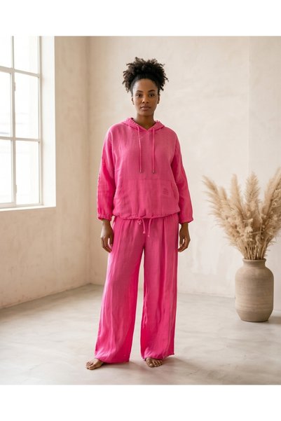 Puro Lıno Women's Lace-Up Linen Trouser Suit
