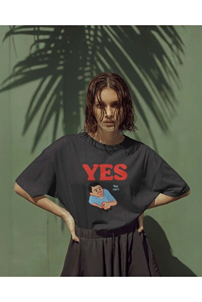 buzagi tasarım ürünleri Yes You Can'T Unisex Oversize Black T-Shirt