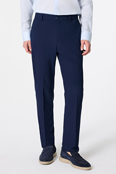 Tween Relaxed Fit (Pilesiz) Lacivert Armürlü Kumaş Pantolon