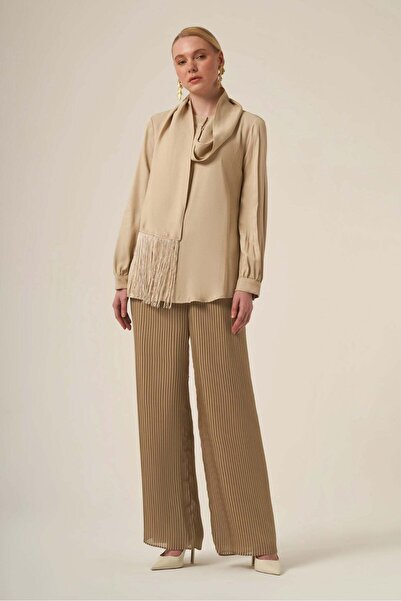 FTZ WOMEN Women's Natural Fiber Shawl Detail Set Beige 31335