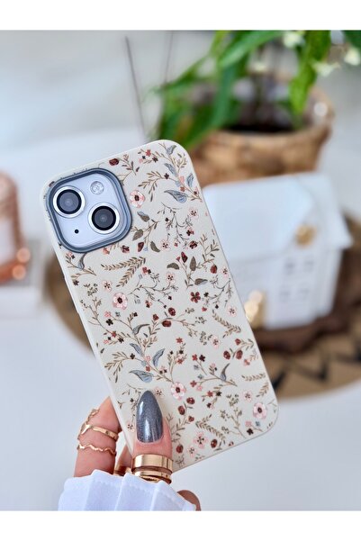 Go Aksesuar Iphone 15 - 14 - 13 Uyumlu DERİ ÇİÇEK Tasarımlı Baskılı Model Sil...