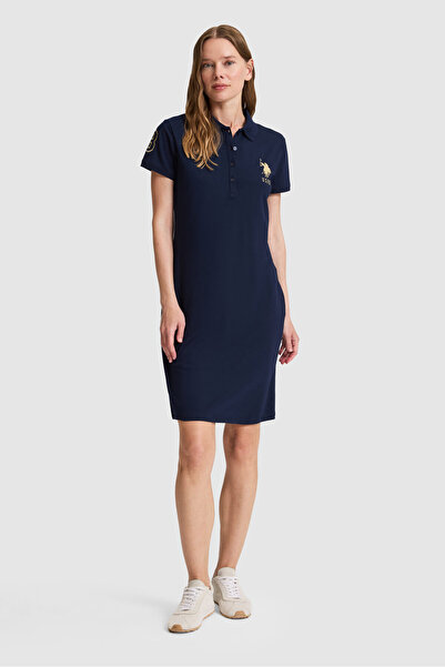 U.S. Polo Assn. Women's Navy Blue Polo Collar Knitted Dress 50321787-Vr033