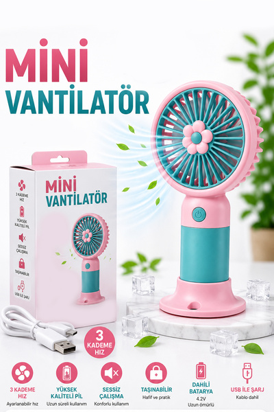 TECHNOMEN Mini El Fanı Şarjlı Vantilatör USB Şarjlı Taşınabilir Fan 3 Kademel...