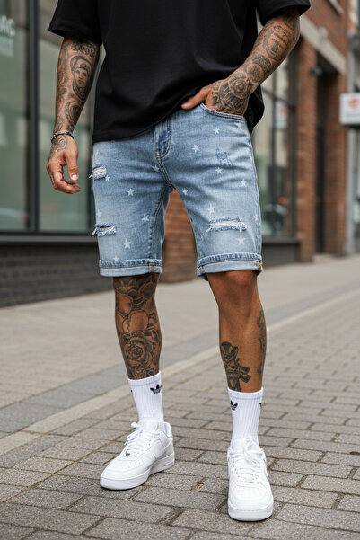 dehaine Blugi scurti barbati, slim fit, prespalati cu model, H1119, bleumarin