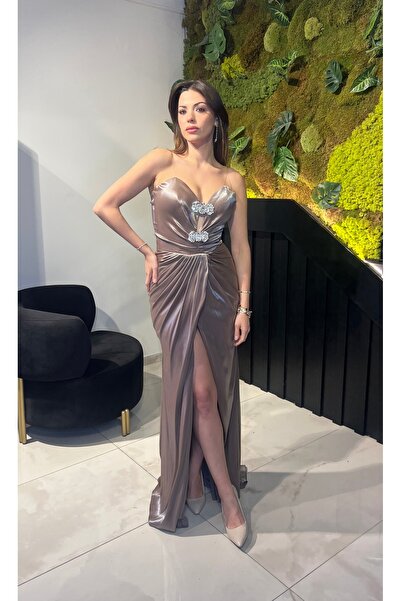Invito Haute Couture Kalp Yaka, Yırtmaçlı, Uzun Abiye Elbise