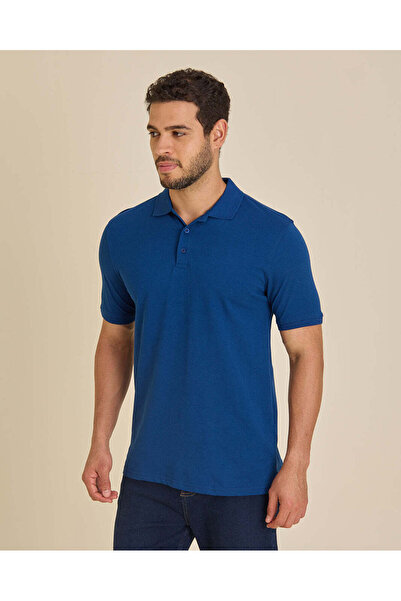 REDTAG Men Blue Basic Polo T-Shirt