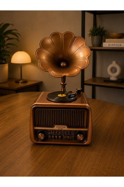 TB Gramafonlu Bluetooth Fm-Usb-Tf-Aux Şarjlı Nostaljik Radyo