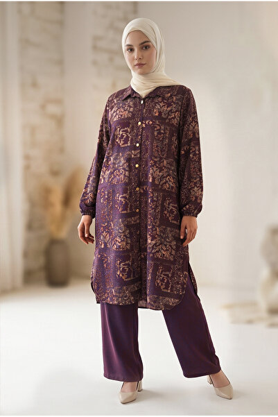 tuvadi Women's Ethnic Bohemian Patterned Double Crepe Two-Piece Set - Hijab T...