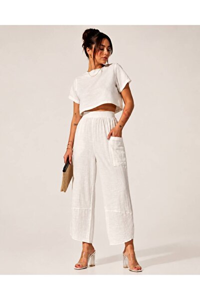Rouge basıc 100% Cotton Pants with Pockets and Side Slits