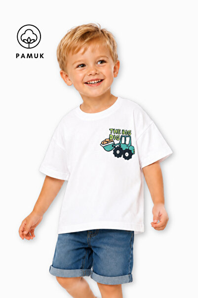difa kids Tricou pentru băieți, cu mânecă scurtă, cu imprimeu tractor, de vară
