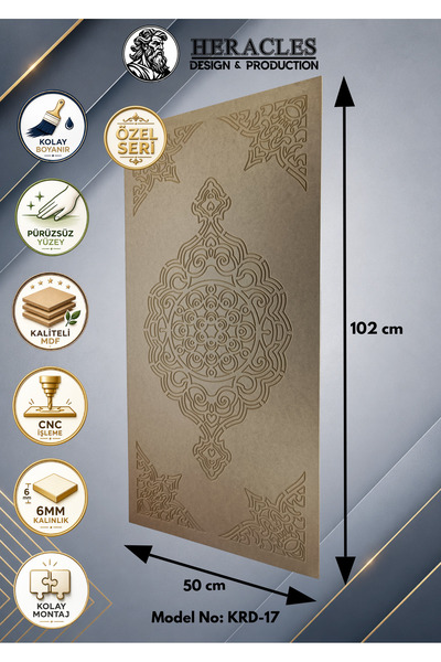 HRC Dizayn (KRD-17) 3D Görünümlü MDF Dekoratif Duvar Paneli 102x50 cm 6 mm CN...