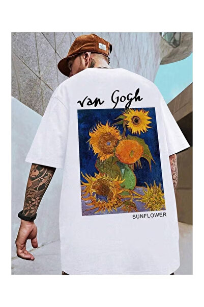 Massgai Tricou unisex supradimensionat cu imprimeu Van Gogh, 100% bumbac