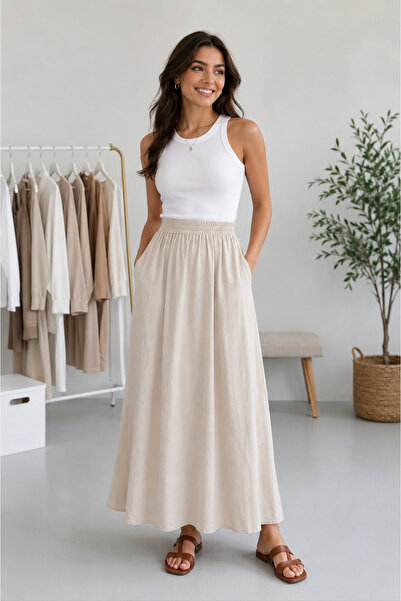 Dream Style Women's Tencel Fabric Skirt with Elastic Waist and Pocket Detail