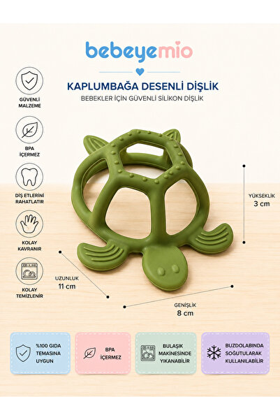 Bebeye Kaplumbağa Dişlik Yeşil | Bebek Dişliği, Diş Kaşıyıcı ve Duyusal Gelişim Oyuncağı