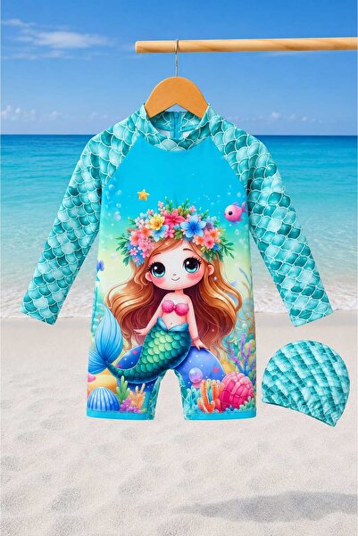CHİCKİDSWEAR Girls' Uv Protection Long Sleeve Swimsuit with Hidden Zipper and...