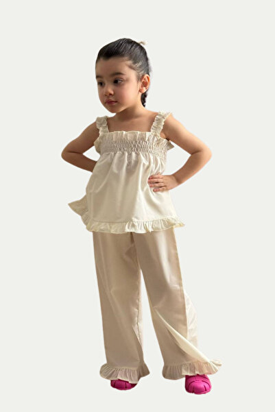 NOBLEKIDS Girl's ruffle detail blouse and pants set - ecru