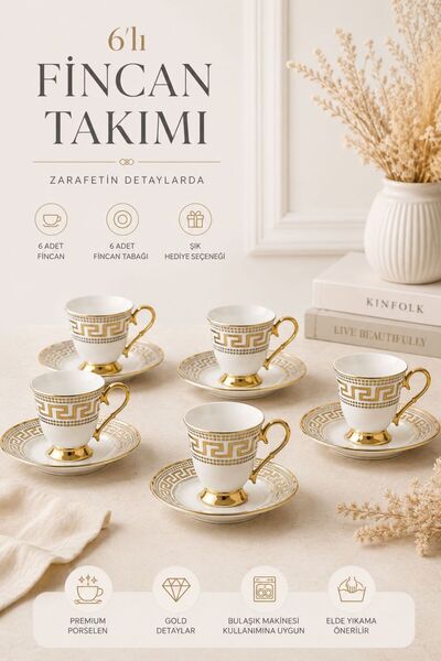 MİORA HOME 6’LI PORSELEN GOLD KAHVE FİNCANI
