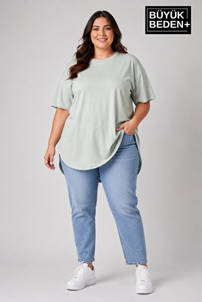 Süperlife Plus Size Women's Crew Neck Basic Oval Skirt Detailed 3Xl-6Xl Long ...