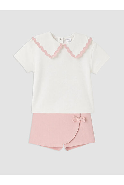 LC Waikiki Ecru Baby Girl T-Shirt and Shorts Set