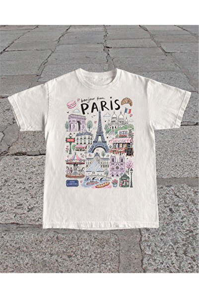 Grafftee Clothing تي شيرت باريس مطبوع للجنسين مقاس كبير
