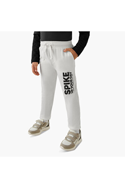 Juniors Boys Joggers with Slogan Print - Cotton - Drawstring Waist