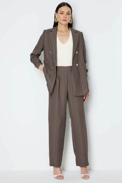 Ekol Striped Patterned Wide-Leg Linen Trousers