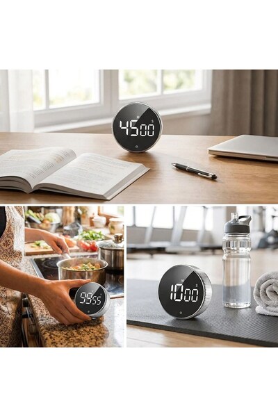 Roichil ®   Magnetic Digital Kitchen Timer – 3-Inch Led Display with Sound Adjustment and Rotating Countdown Timer