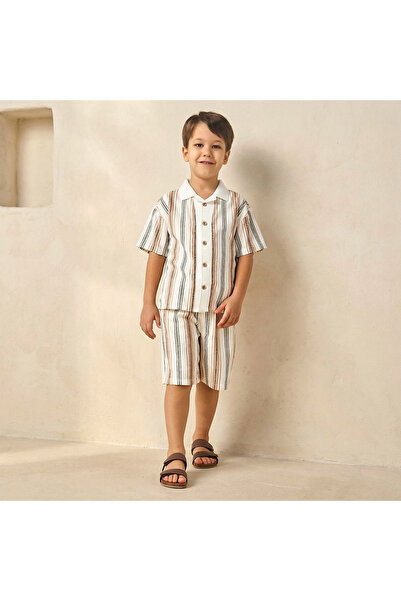 Juniors Collared Short Sleeves Shirt and Shorts Set with Stripes