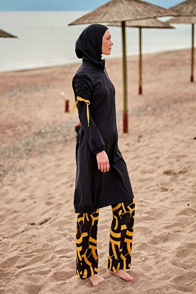 Marina Swimwear Costum de baie Hijab din țesătură Paraşuta, negru, complet ac...
