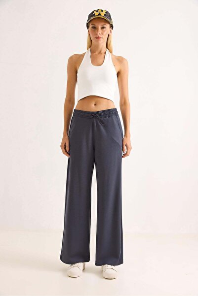 Raneel Kazançlı Alışveriş Women's Modal Fabric Wide Leg Sweatpants Smoked