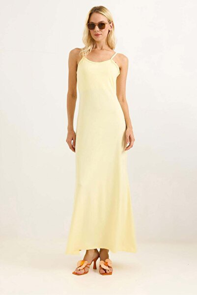 Raneel Kazançlı Alışveriş Yellow long dress with rope strap and low back