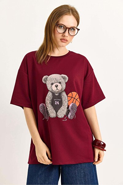 Raneel Kazançlı Alışveriş Teddy bear print crew neck t-shirt - burgundy