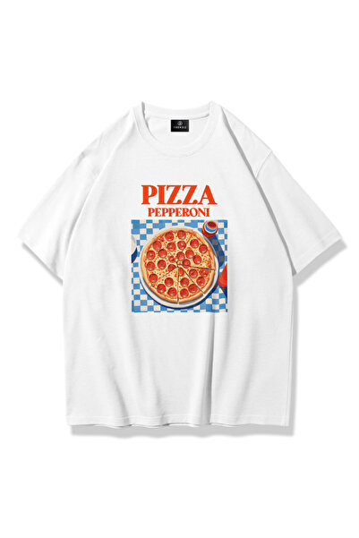 Cupla Tricou unisex Pizza Pepperoni alb