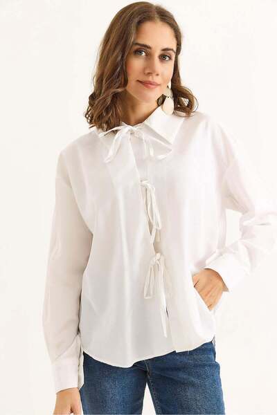 Raneel Kazançlı Alışveriş Women's Stylish Design Shirt with Tie Front in White