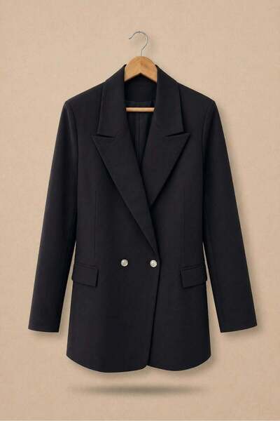 Raneel Kazançlı Alışveriş Women's double-breasted blazer jacket with notch la...