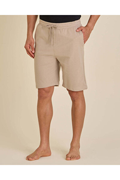 REDTAG Men Beige Cotton Terry Pyjama Shorts
