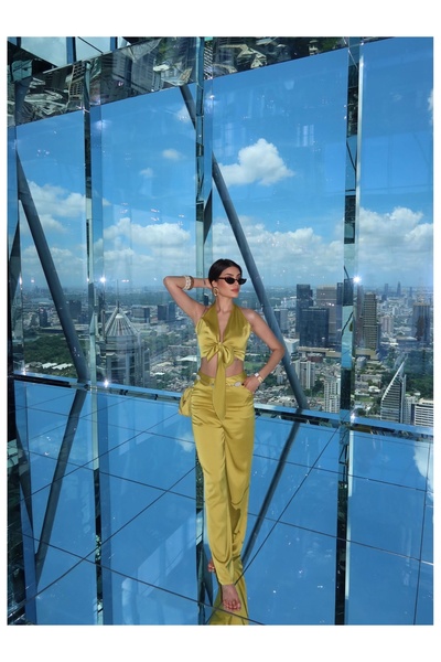 ESRAHELVACI Eh Collection Satin Crop Set with Tie-Up Detail