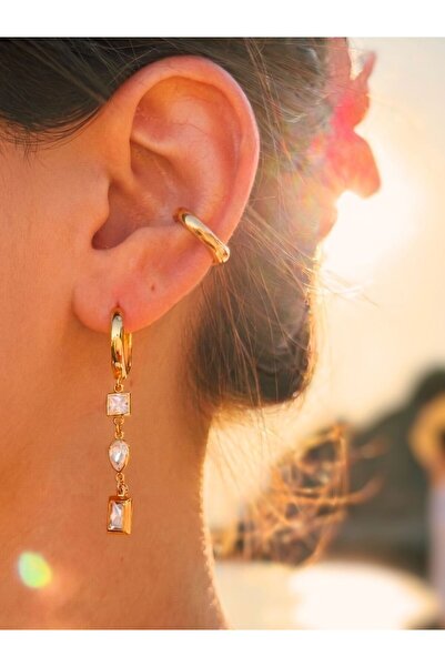 LİNYA JEWELLERY Geometrik Sıra Taşlı Halka Küpe