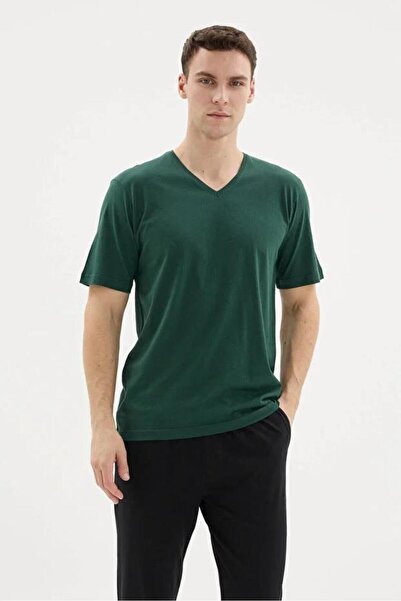 KLY PİJAMA Kly 26407 Men's 100% Cotton V-Neck Half-Sleeved Plus Size Pajama Set