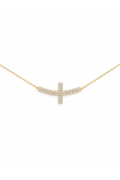 Aur 585 Lănțișor din aur galben 14K cu cruce laterală și pietre cubic zirconi...