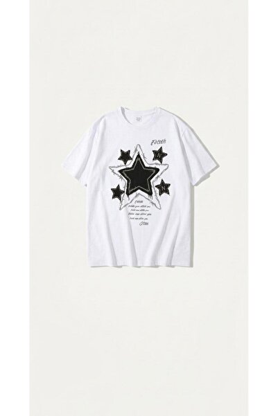 KOZİA OUTDOORS Women's Men's Unisex Star Print Crew Neck T-Shirt