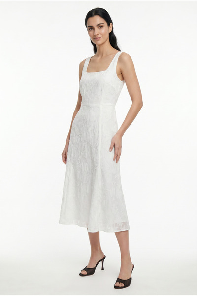 Masha Kate Square Neck Jacquard Midi Dress