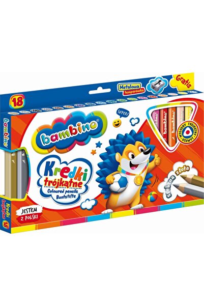 Bambino St. Majewski creioane triunghiulare 18 culori, din lemn + tempera.