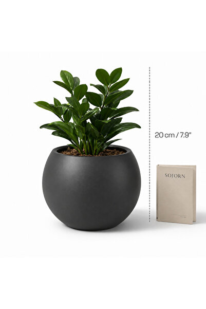CANBOTANİK Antrasit Küre Saksı 20cm (İç Hazneli) Modern Tasarım Küçük Boy Saksı Premium Kalite Plastik Saksı