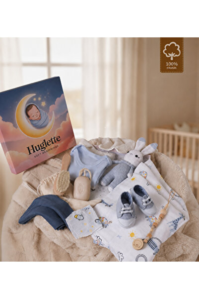 Huglette Liva - Yenidoğan Erkek Bebek Hediye Seti– Müslin Örtü, Zıbın Seti, A...