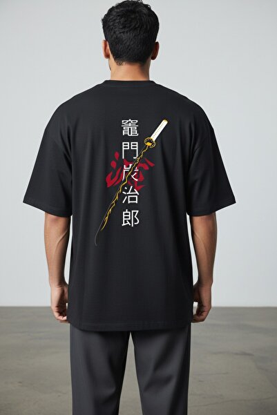 cc collection Tricou negru unisex oversize cu imprimeu Katana