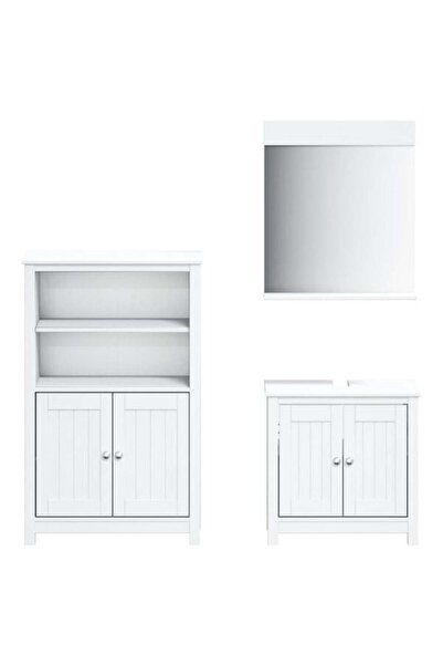 vidaxl Set mobilier baie 3 piese, "BERG", alb, lemn masiv de pin